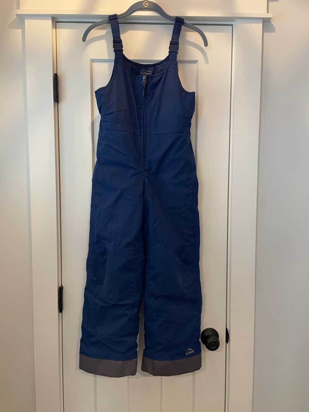 L.L. Bean Cold Buster Kids Deepest Blue Snow Overalls with Gray Cuffs Size 10